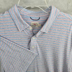 FAHERTY Size Large Striped Short Sleeve Polo Shirt Blue Pink Cotton Modal Blend